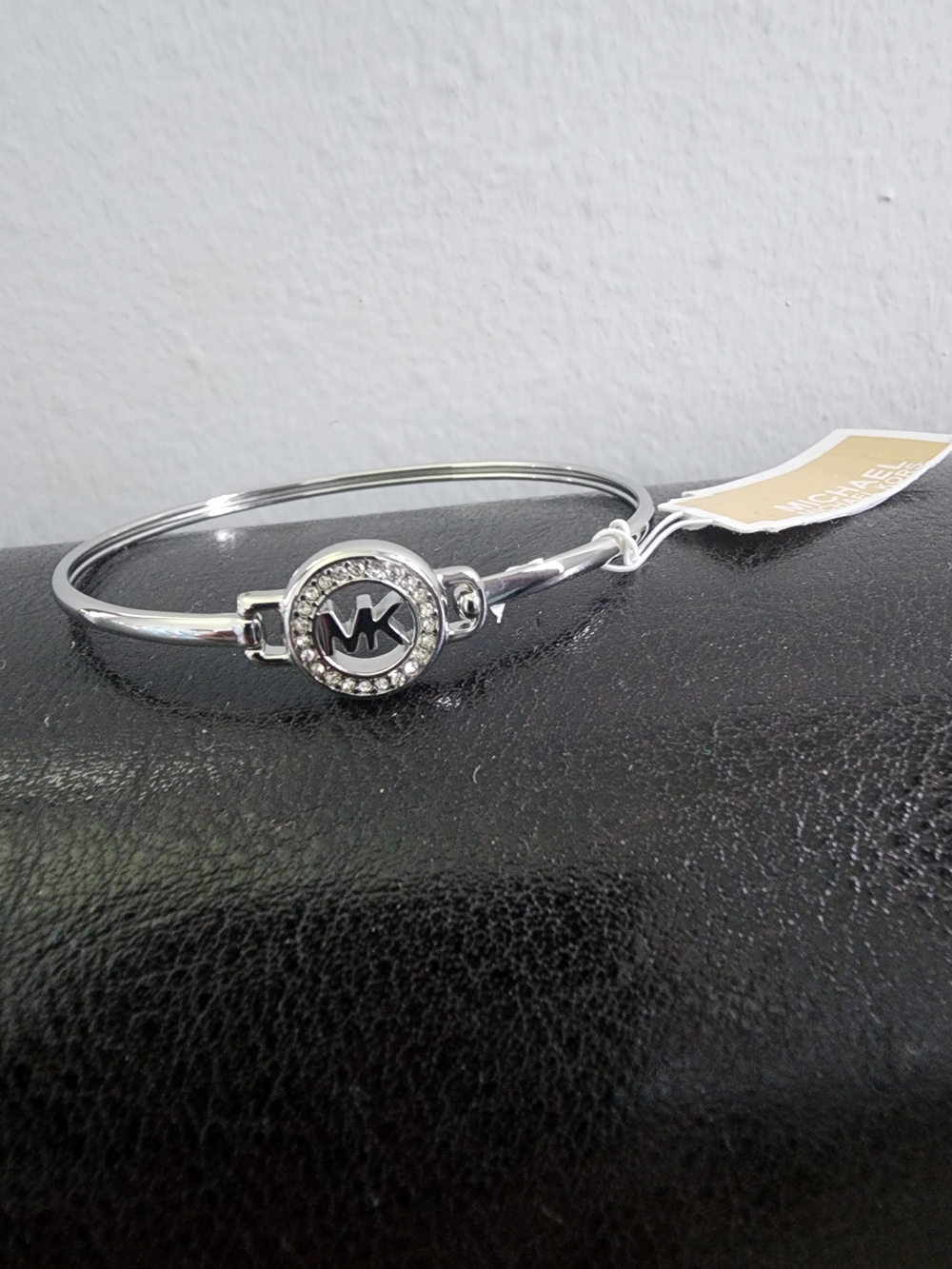 Michael Kors Silver Logo Crystal Accent Bangle Bracelet